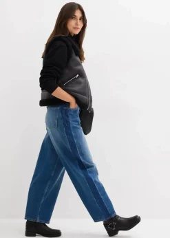 bonprix Bekleidung·Shirts & Tops|Jeans^Barrel-Jeans High Waist, cropped blau denim used