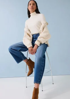 bonprix Bekleidung·Shirts & Tops|Jeans^Barrel-Jeans High Waist, cropped blau denim used
