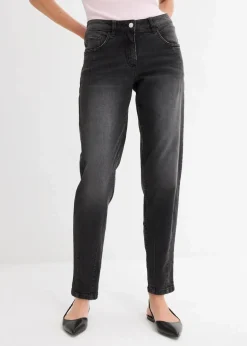 bonprix Jeans|Bekleidung·Shirts & Tops^Barrel-Jeans Mid Waist schwarz denim used