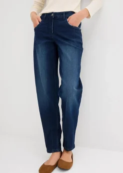 bonprix Bekleidung·Shirts & Tops|Jeans^Barrel-Jeans Mid Waist blau denim used