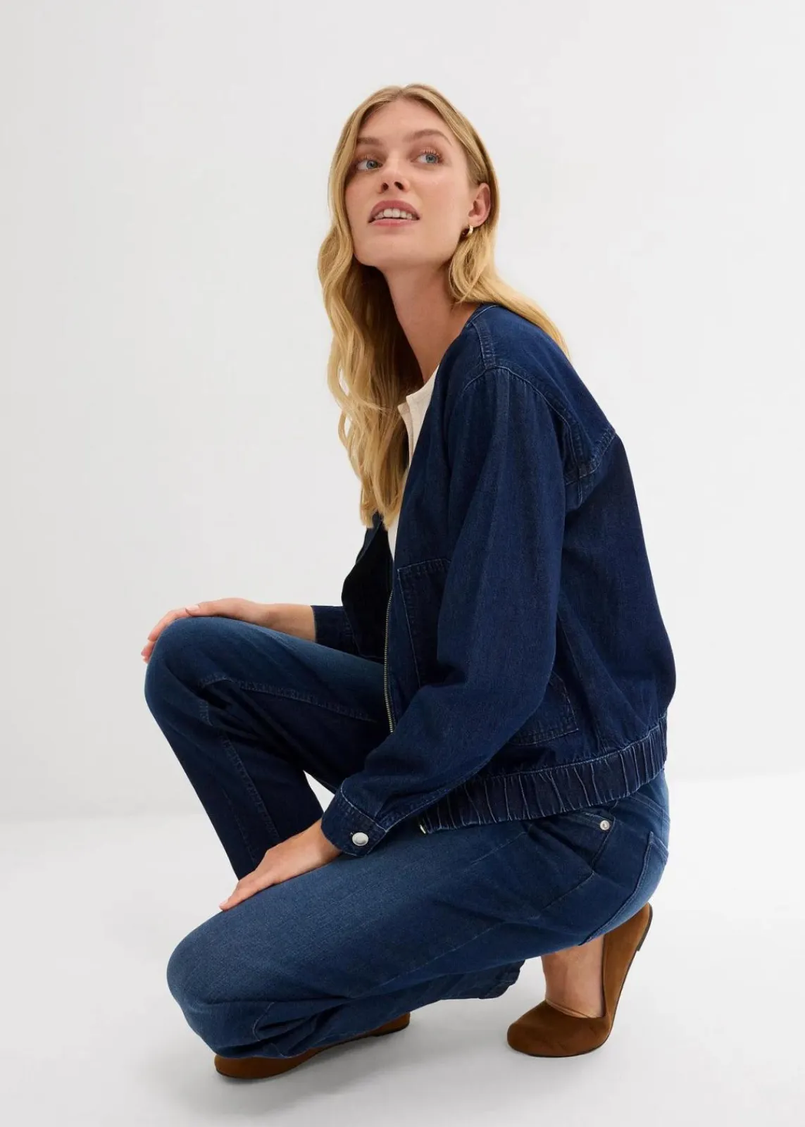 bonprix Bekleidung·Shirts & Tops|Jeans^Barrel-Jeans Mid Waist blau denim used