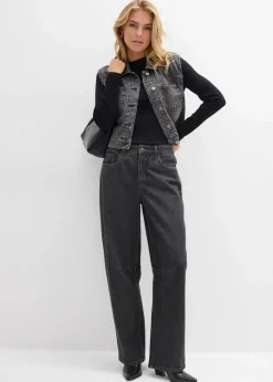 bonprix Jeans|Bekleidung·Shirts & Tops^Barrel-Jeans Mid Waist dunkelgrau denim used