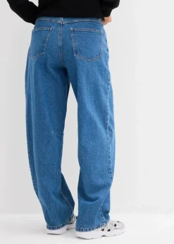 bonprix Bekleidung·Shirts & Tops|Jeans^Barrel-Jeans Mid Waist mittelblau denim used