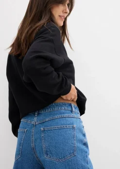 bonprix Bekleidung·Shirts & Tops|Jeans^Barrel-Jeans Mid Waist mittelblau denim used