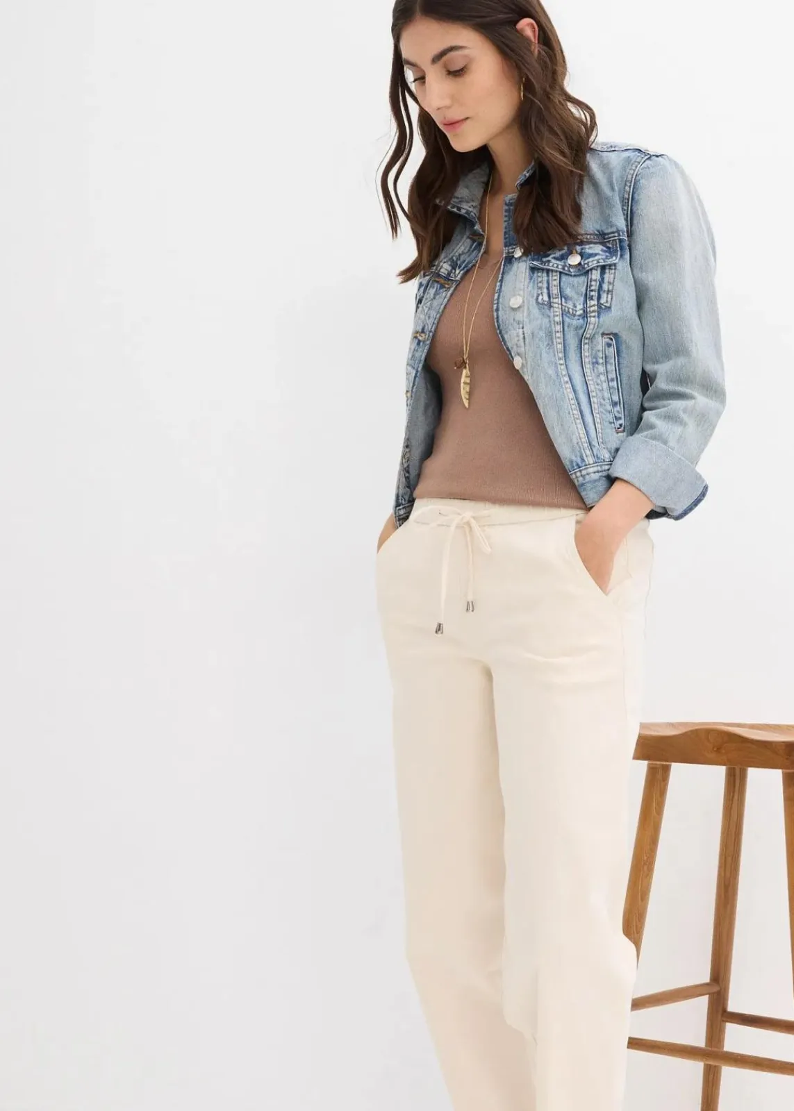 bonprix Jeans|Bekleidung·Shirts & Tops^Barrel-Jeans, Mid Waist, Bequembund naturbeige