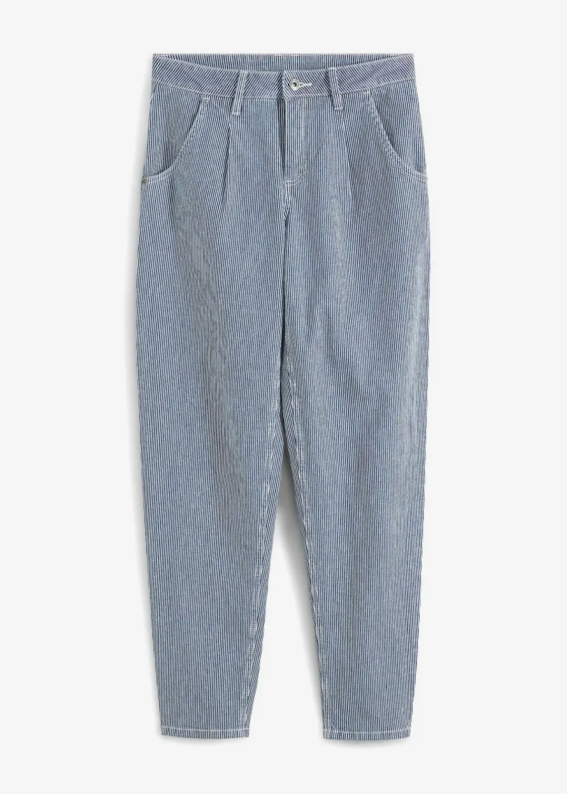 bonprix Bekleidung·Shirts & Tops|Jeans^Barrel-Jeans, Mid Waist, gestreift blau denim/weiß denim gestreift