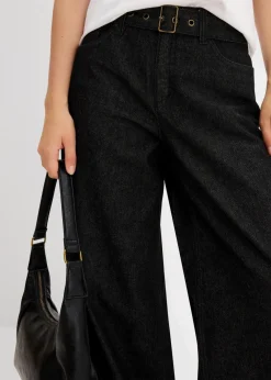 bonprix Kurzgrößen|Bekleidung·Shirts & Tops^Barrel-Jeans Mid Waist mit Gürtel dunkelgrau denim