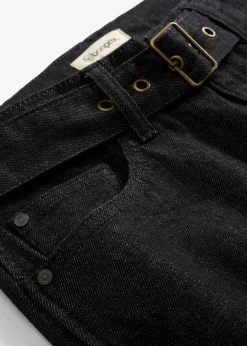 bonprix Kurzgrößen|Bekleidung·Shirts & Tops^Barrel-Jeans Mid Waist mit Gürtel dunkelgrau denim