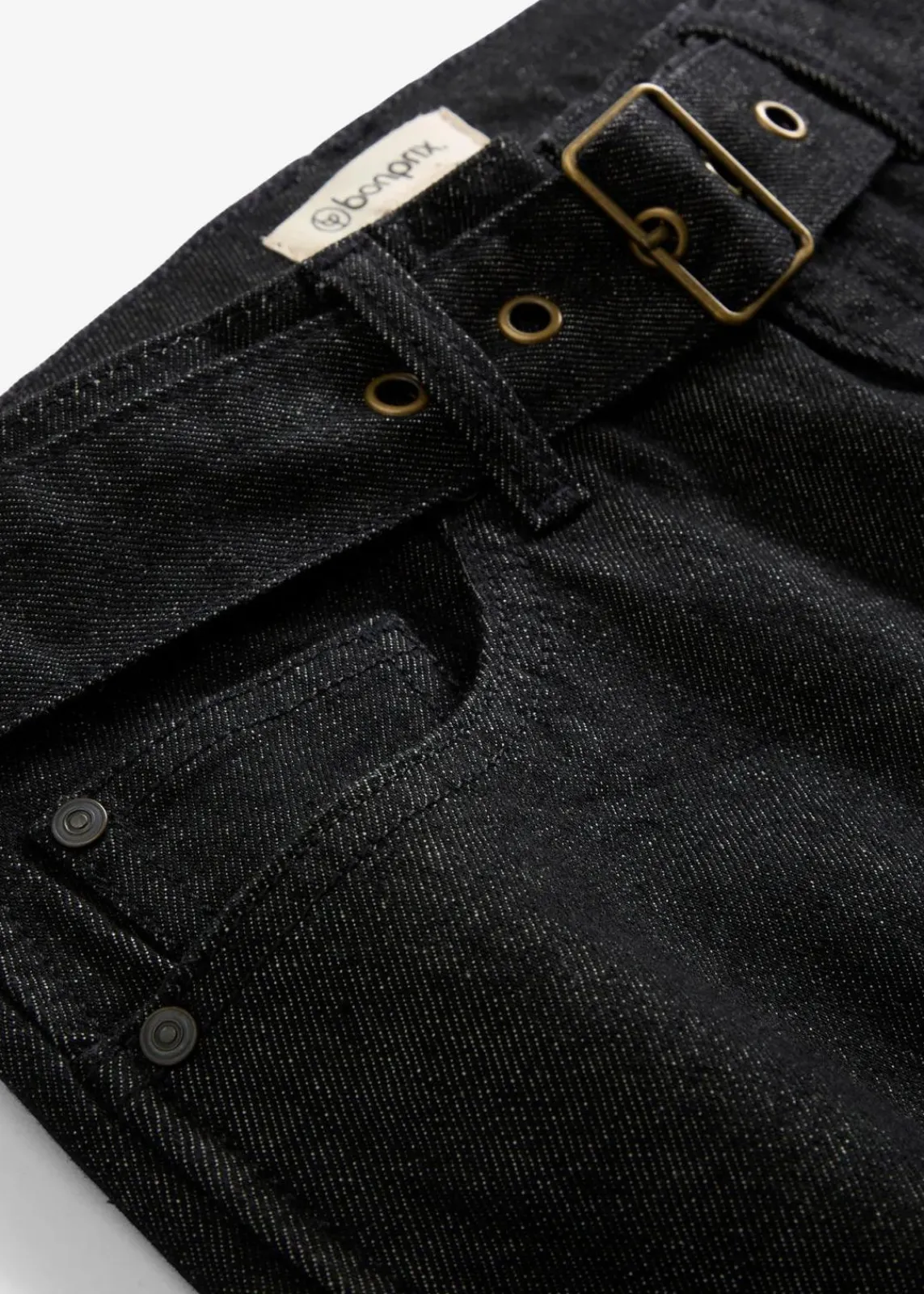 bonprix Kurzgrößen|Bekleidung·Shirts & Tops^Barrel-Jeans Mid Waist mit Gürtel dunkelgrau denim
