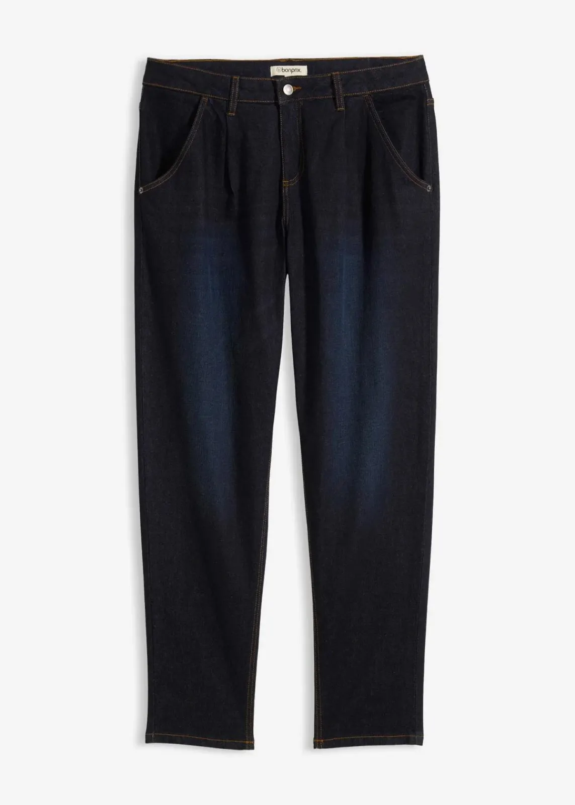 bonprix Bekleidung·Shirts & Tops|Jeans^Barrel-Jeans, Mid Waist, Stretch dunkelblau denim used