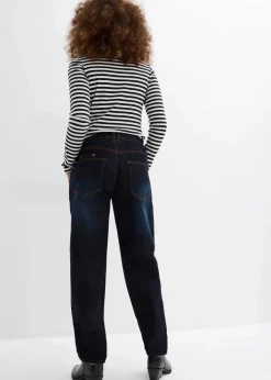 bonprix Bekleidung·Shirts & Tops|Jeans^Barrel-Jeans, Mid Waist, Stretch dunkelblau denim used