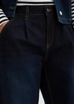 bonprix Bekleidung·Shirts & Tops|Jeans^Barrel-Jeans, Mid Waist, Stretch dunkelblau denim used