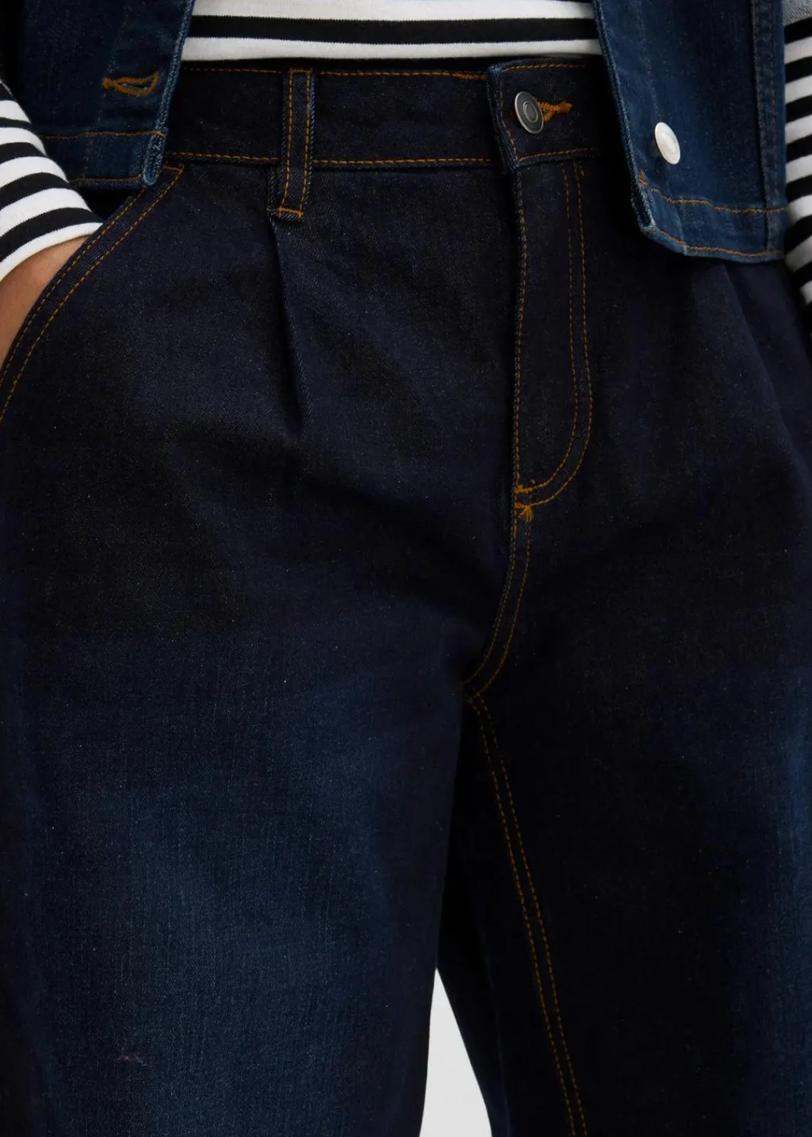 bonprix Bekleidung·Shirts & Tops|Jeans^Barrel-Jeans, Mid Waist, Stretch dunkelblau denim used