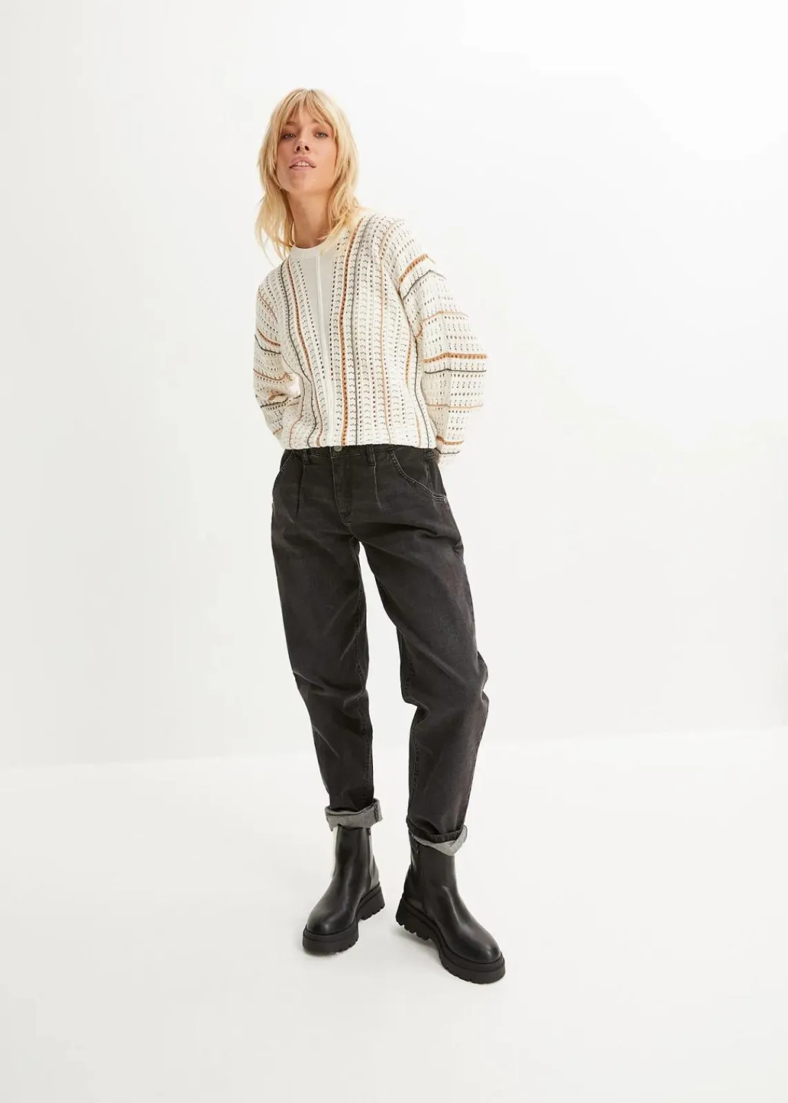 bonprix Jeans|Bekleidung·Shirts & Tops^Barrel-Jeans, Mid Waist, Stretch schwarz denim