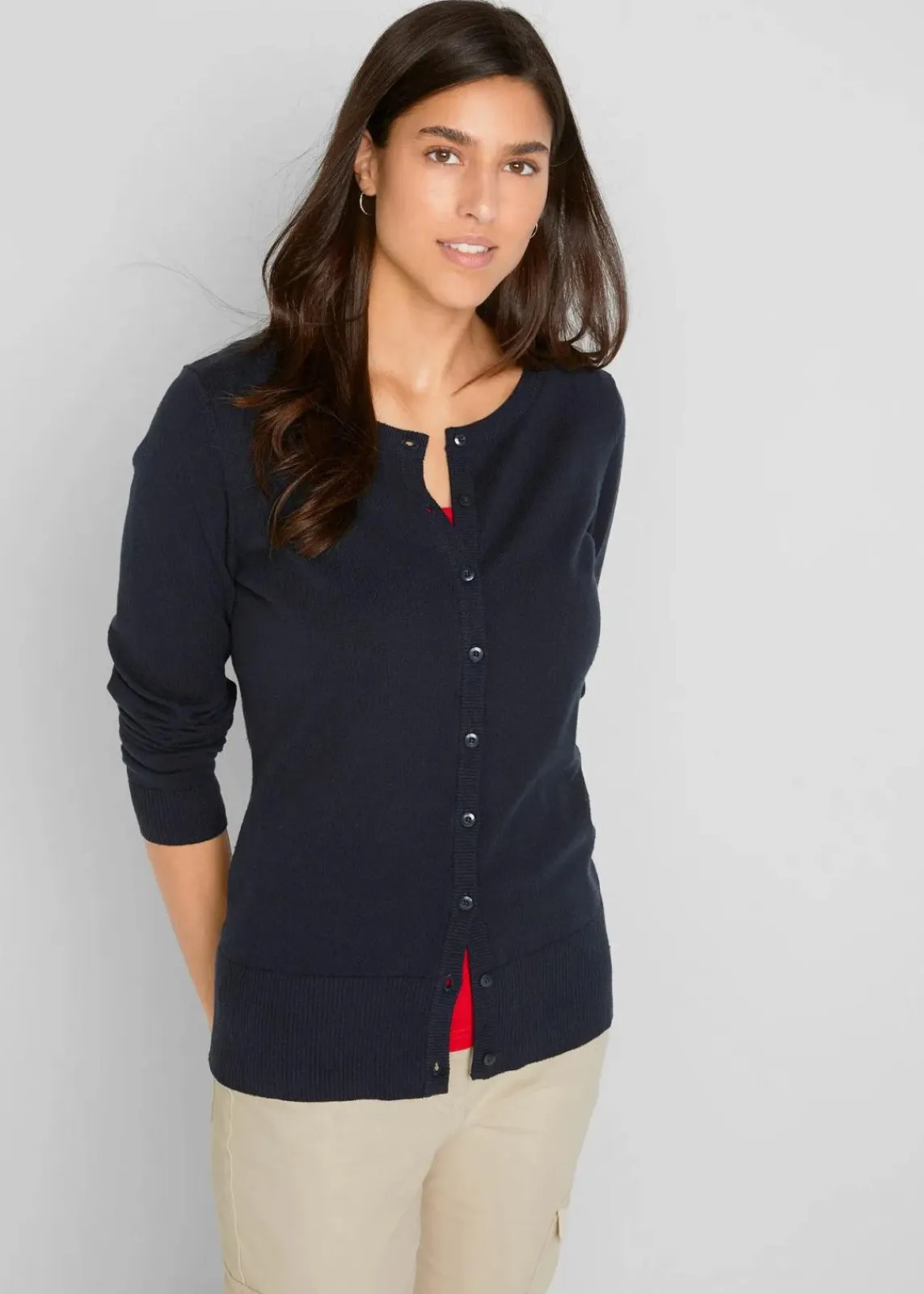 bonprix Pullover & Strickjacken|Basics^Basic Feinstrickjacke mit recycelter Baumwolle dunkelblau