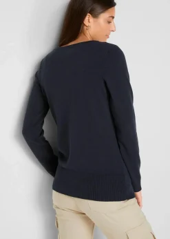 bonprix Pullover & Strickjacken|Basics^Basic Feinstrickjacke mit recycelter Baumwolle dunkelblau