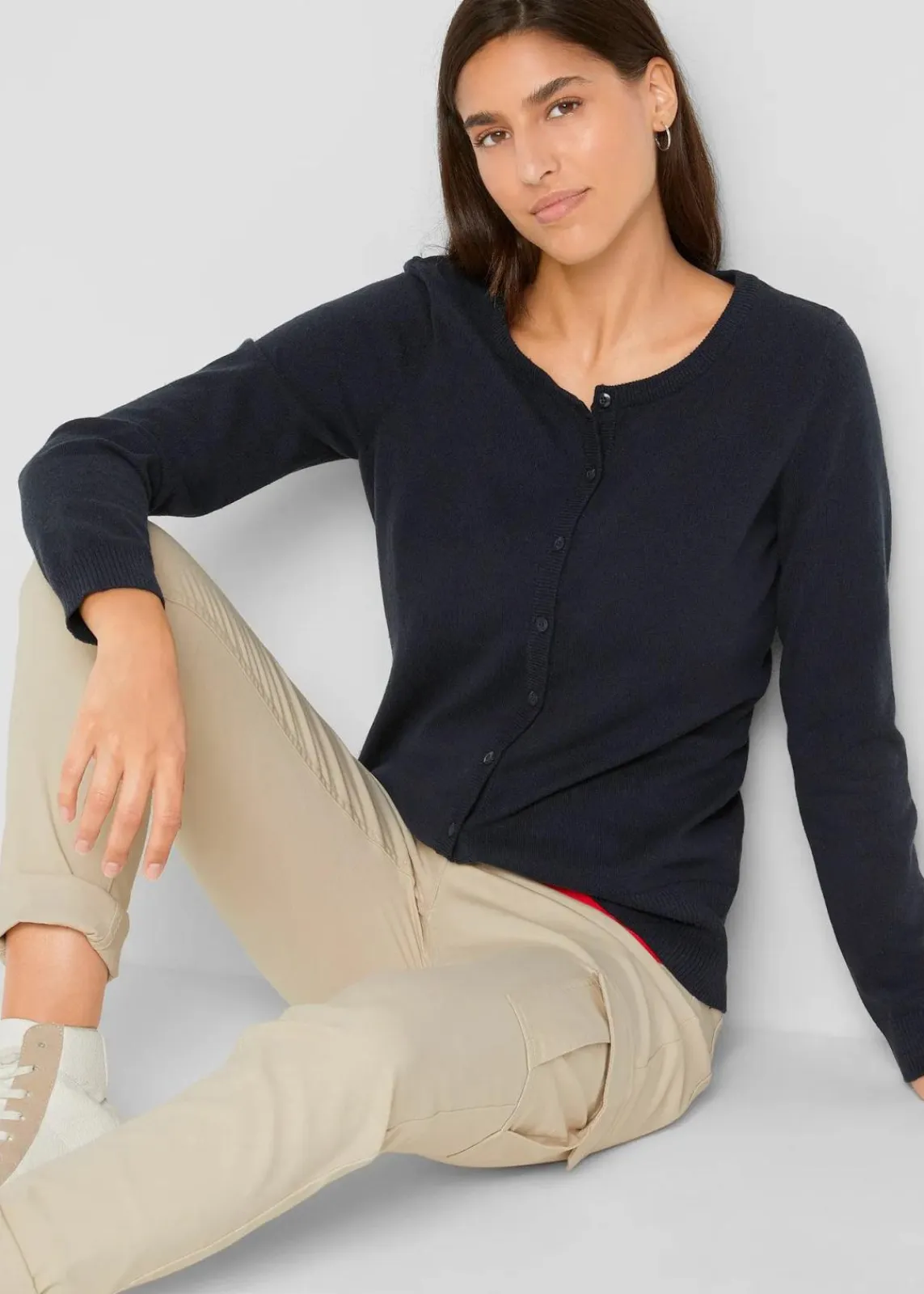 bonprix Pullover & Strickjacken|Basics^Basic Feinstrickjacke mit recycelter Baumwolle dunkelblau