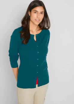 bonprix Pullover & Strickjacken|Basics^Basic Feinstrickjacke mit recycelter Baumwolle dunkelgrün