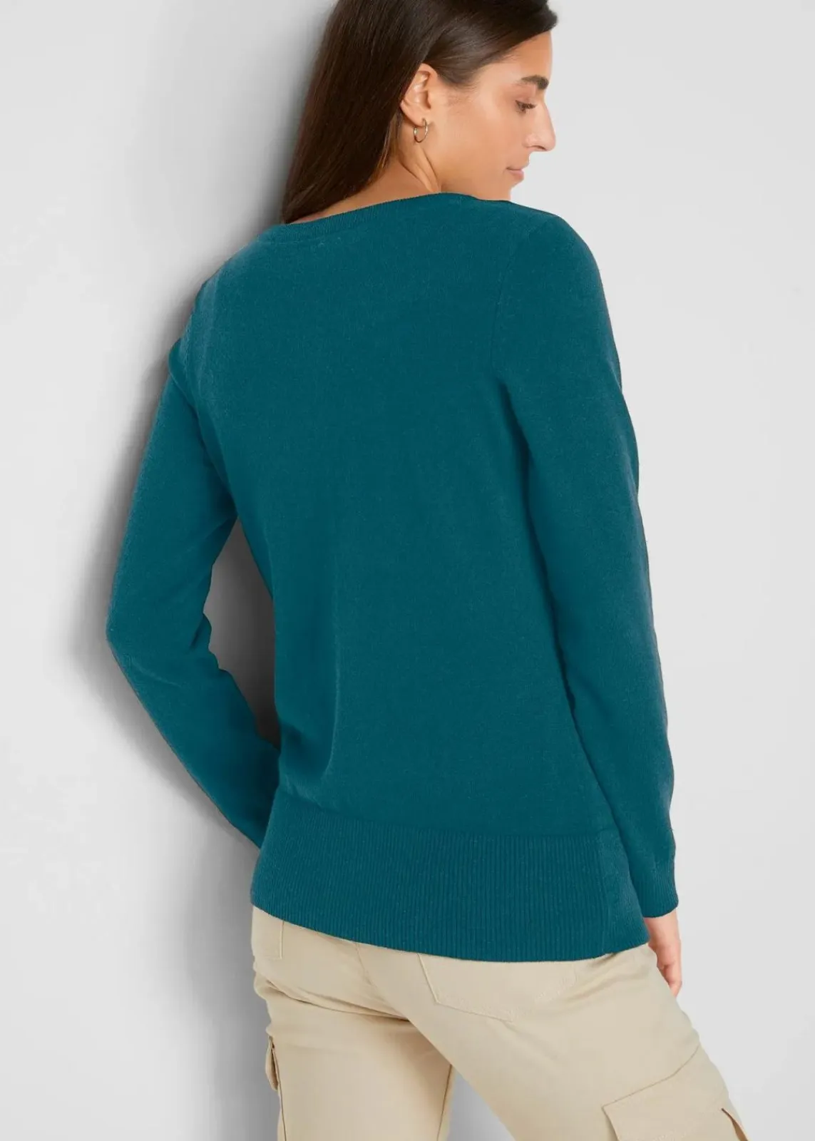 bonprix Pullover & Strickjacken|Basics^Basic Feinstrickjacke mit recycelter Baumwolle dunkelgrün