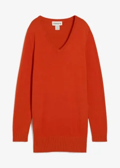 bonprix Bekleidung·Röcke|Bekleidung·Jeans^Basic Longpullover mit V-Ausschnitt lavaorange