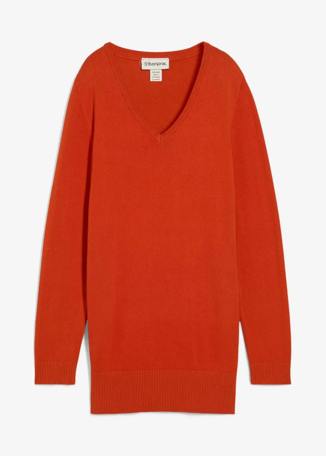 bonprix Bekleidung·Röcke|Bekleidung·Jeans^Basic Longpullover mit V-Ausschnitt lavaorange