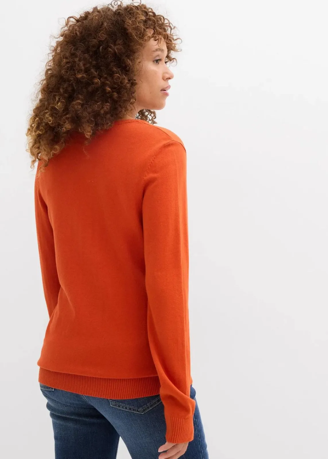 bonprix Bekleidung·Röcke|Bekleidung·Jeans^Basic Longpullover mit V-Ausschnitt lavaorange