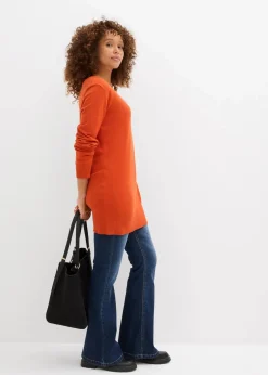 bonprix Bekleidung·Röcke|Bekleidung·Jeans^Basic Longpullover mit V-Ausschnitt lavaorange