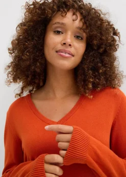 bonprix Bekleidung·Röcke|Bekleidung·Jeans^Basic Longpullover mit V-Ausschnitt lavaorange