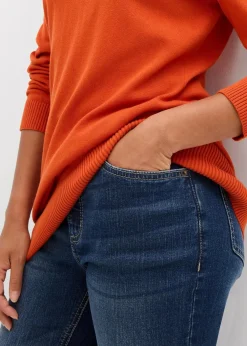 bonprix Bekleidung·Röcke|Bekleidung·Jeans^Basic Longpullover mit V-Ausschnitt lavaorange