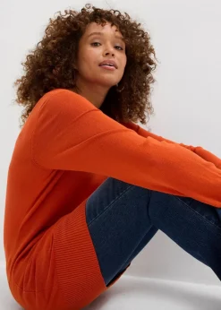 bonprix Bekleidung·Röcke|Bekleidung·Jeans^Basic Longpullover mit V-Ausschnitt lavaorange