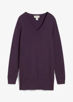 bonprix Strickmode|Pullover & Strickjacken^Basic Longpullover mit V-Ausschnitt pflaume