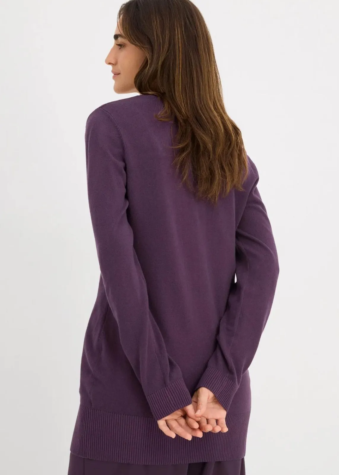 bonprix Strickmode|Pullover & Strickjacken^Basic Longpullover mit V-Ausschnitt pflaume