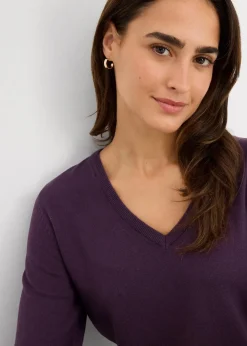 bonprix Strickmode|Pullover & Strickjacken^Basic Longpullover mit V-Ausschnitt pflaume