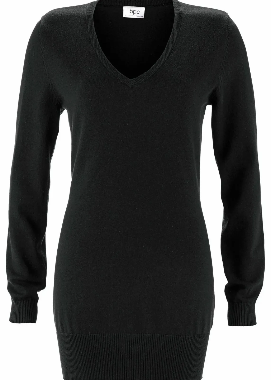 bonprix Strickmode|Pullover & Strickjacken^Basic Longpullover mit V-Ausschnitt schwarz
