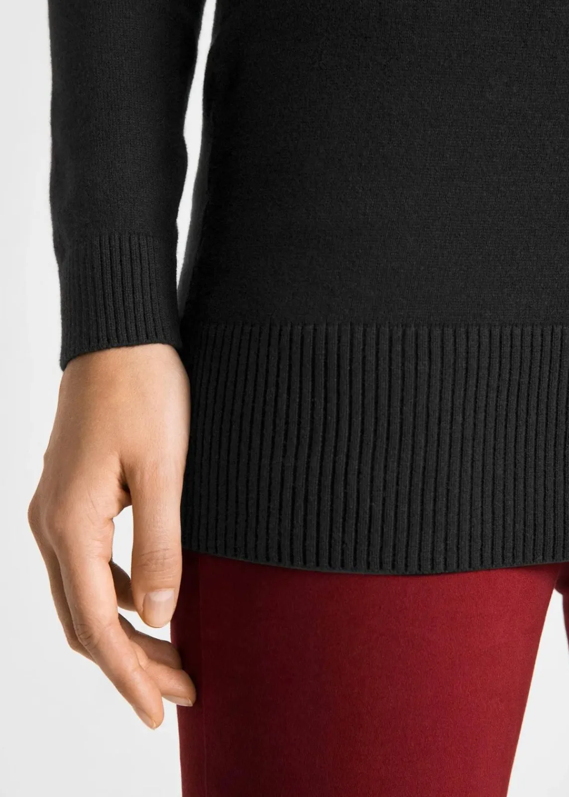 bonprix Strickmode|Pullover & Strickjacken^Basic Longpullover mit V-Ausschnitt schwarz