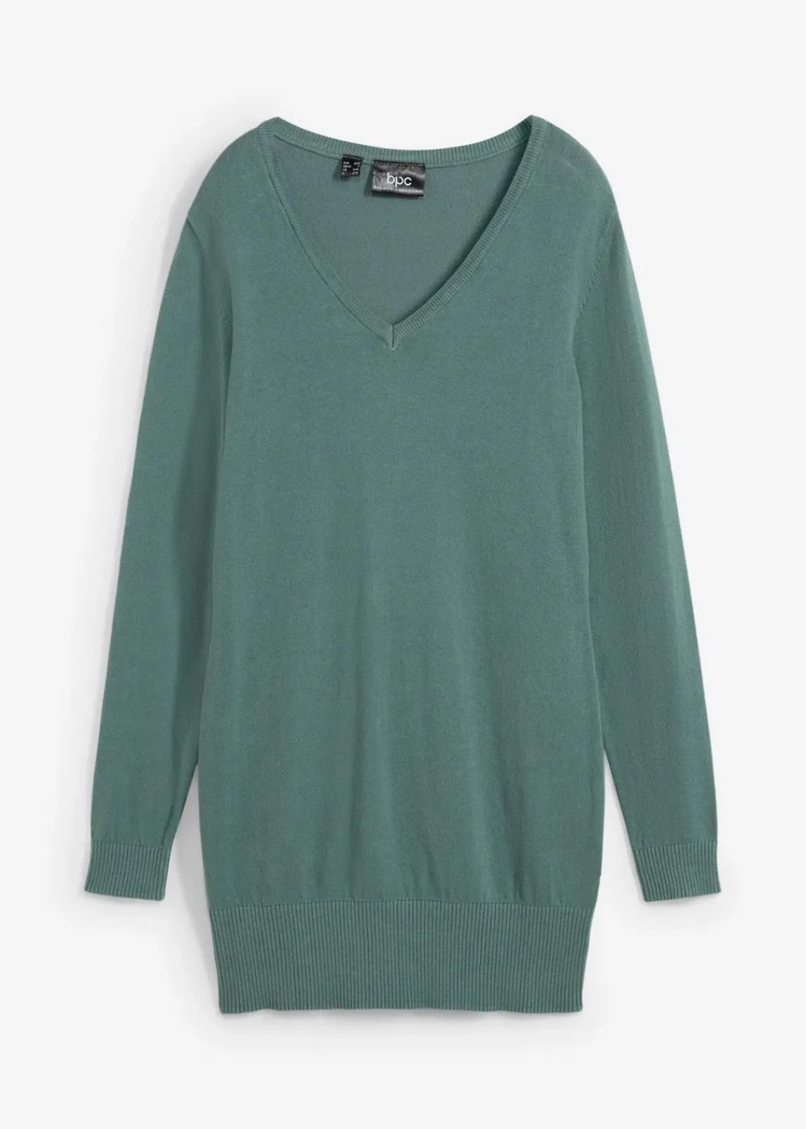 bonprix Strickmode|Pullover & Strickjacken^Basic Longpullover mit V-Ausschnitt graugrün