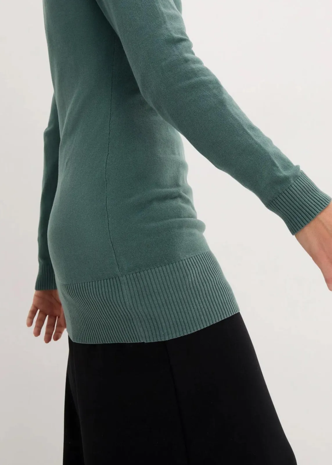 bonprix Strickmode|Pullover & Strickjacken^Basic Longpullover mit V-Ausschnitt graugrün