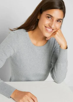bonprix Strickmode|Pullover & Strickjacken^Basic Pullover mit recycelter Baumwolle grau