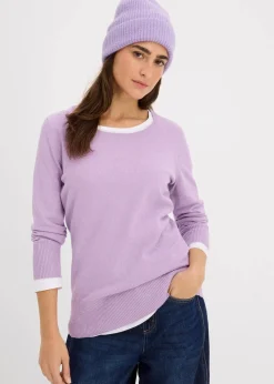 bonprix Strickmode|Pullover & Strickjacken^Basic Pullover mit recycelter Baumwolle flieder