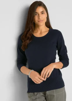 bonprix Strickmode|Pullover & Strickjacken^Basic Pullover mit recycelter Baumwolle dunkelblau