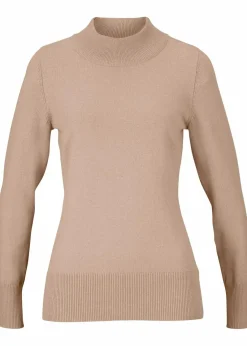 bonprix Pullover & Strickjacken|Basics^Basic Pullover mit Stehkragen mit recycelter Baumwolle beige