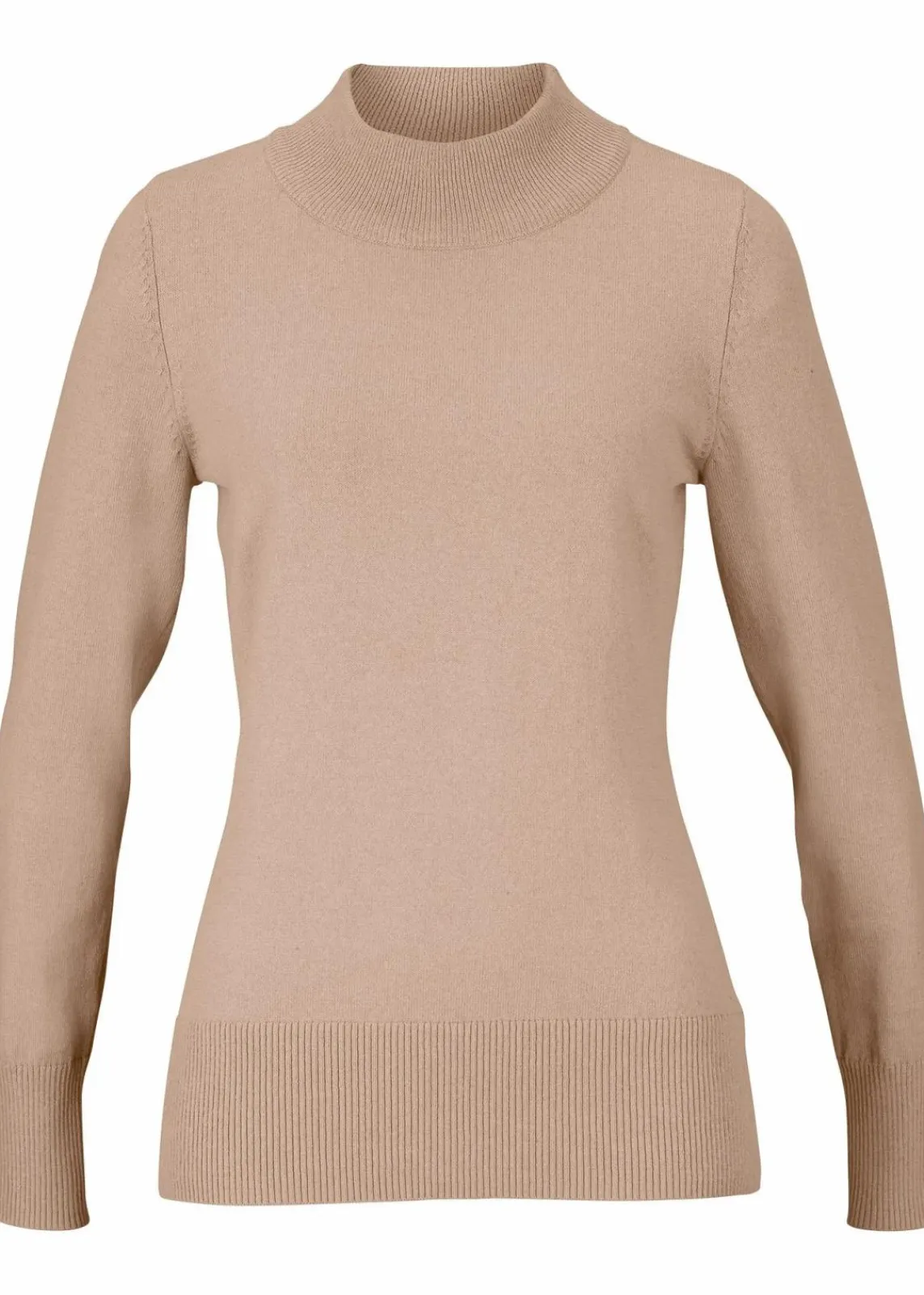bonprix Pullover & Strickjacken|Basics^Basic Pullover mit Stehkragen mit recycelter Baumwolle beige