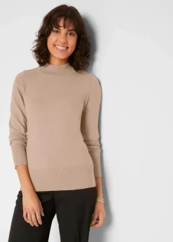 bonprix Pullover & Strickjacken|Basics^Basic Pullover mit Stehkragen mit recycelter Baumwolle beige