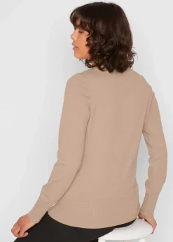 bonprix Pullover & Strickjacken|Basics^Basic Pullover mit Stehkragen mit recycelter Baumwolle beige