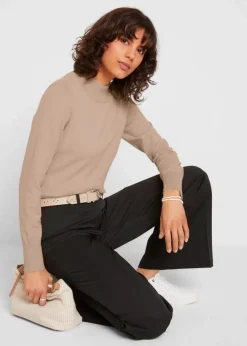 bonprix Pullover & Strickjacken|Basics^Basic Pullover mit Stehkragen mit recycelter Baumwolle beige