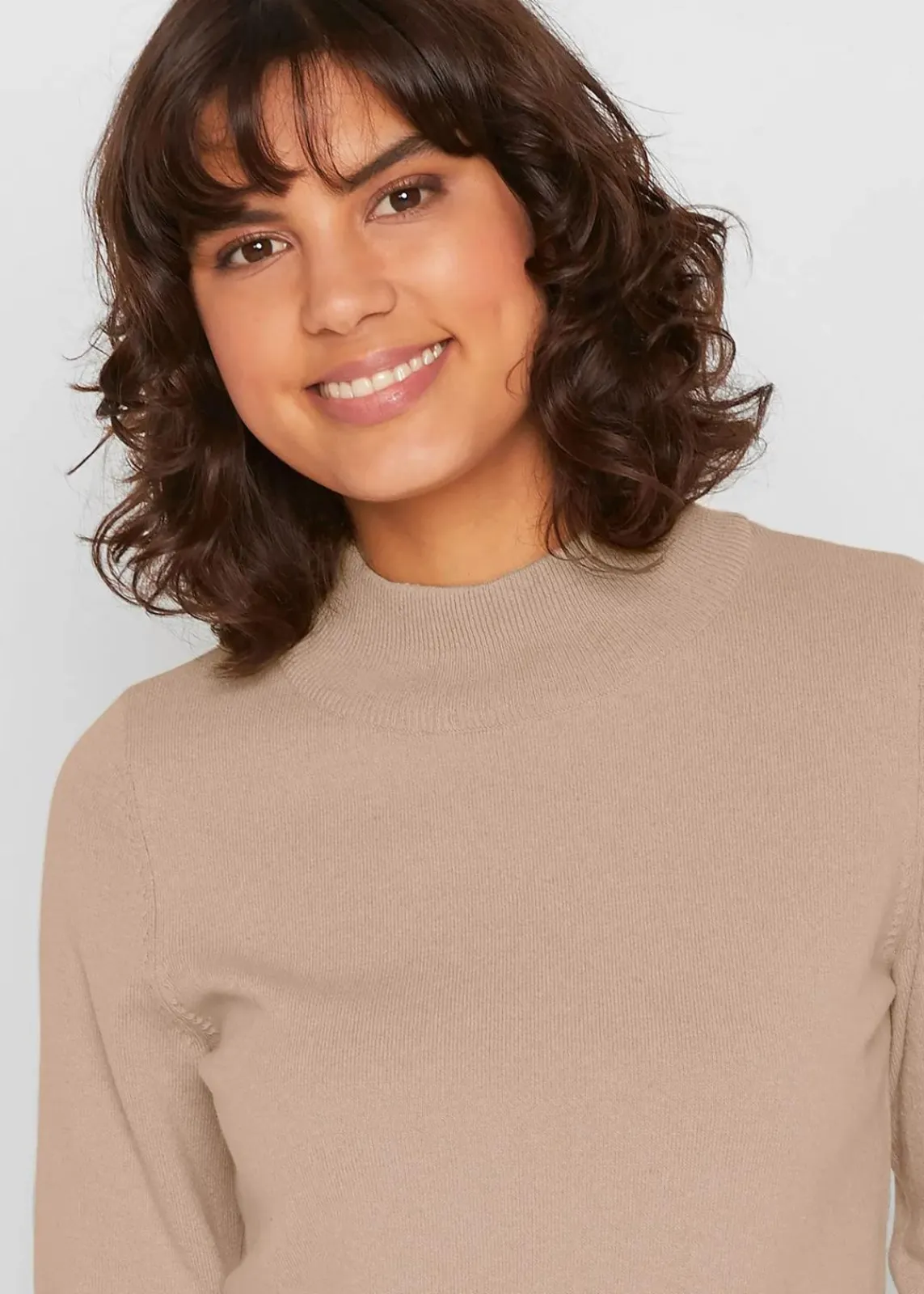 bonprix Pullover & Strickjacken|Basics^Basic Pullover mit Stehkragen mit recycelter Baumwolle beige