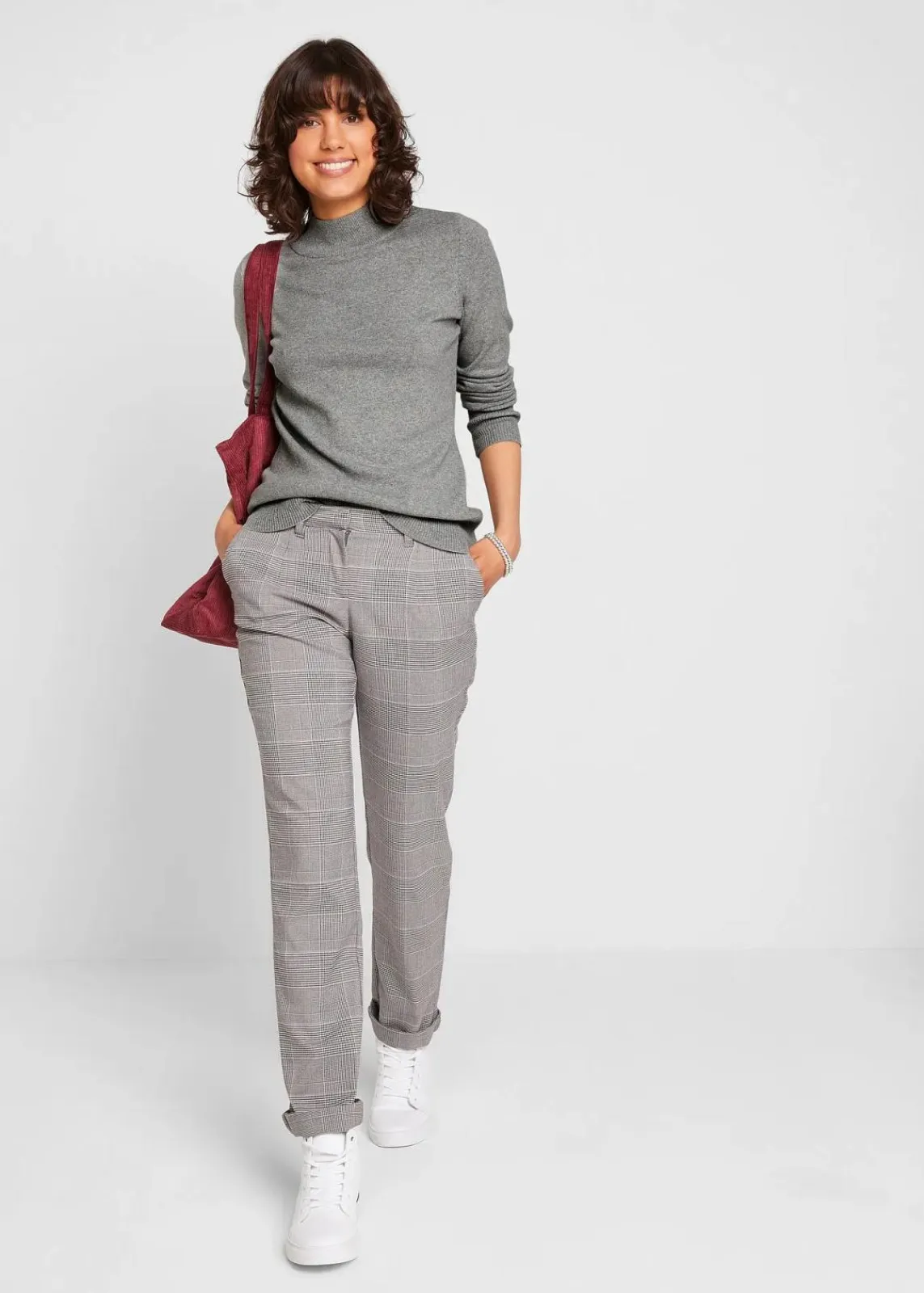 bonprix Pullover & Strickjacken|Basics^Basic Pullover mit Stehkragen mit recycelter Baumwolle grau
