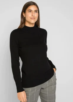 bonprix Pullover & Strickjacken|Basics^Basic Pullover mit Stehkragen mit recycelter Baumwolle schwarz