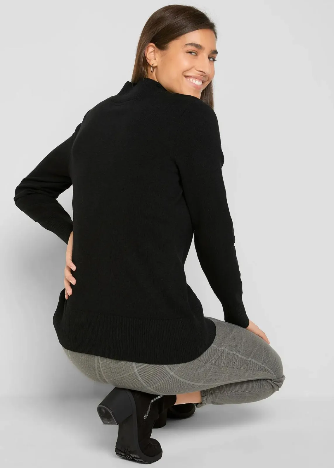 bonprix Pullover & Strickjacken|Basics^Basic Pullover mit Stehkragen mit recycelter Baumwolle schwarz