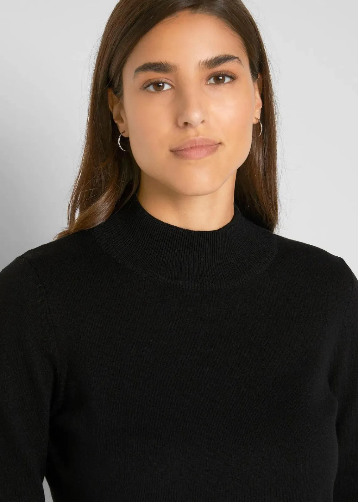 bonprix Pullover & Strickjacken|Basics^Basic Pullover mit Stehkragen mit recycelter Baumwolle schwarz